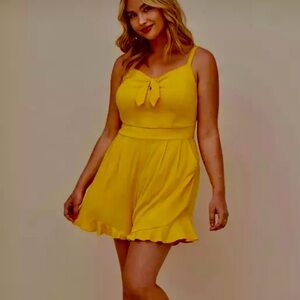 Torrid Challis Tie-Front Romper smocked back in vibrant yellow/orange color 4X